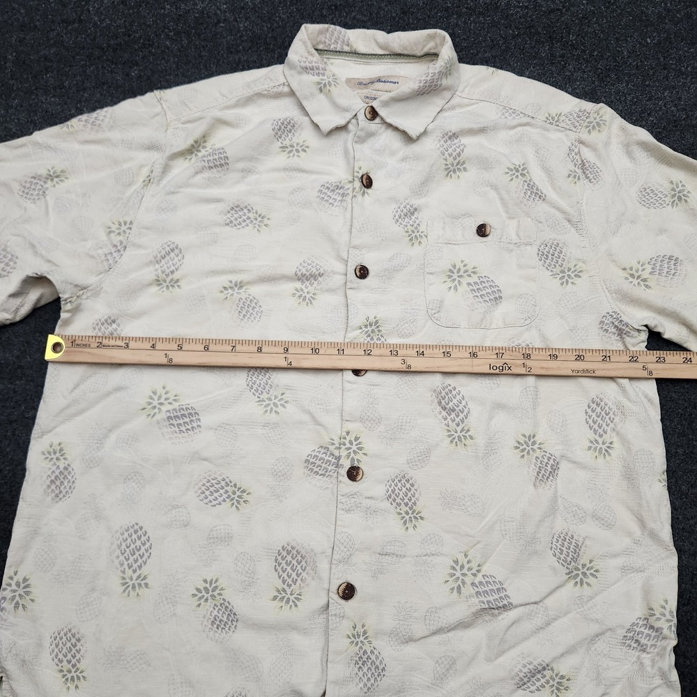 Tommy Bahama Mens Large Ivory Tropical Pineapple 100% Silk Button Front Shirt * - Picture 6 of 12